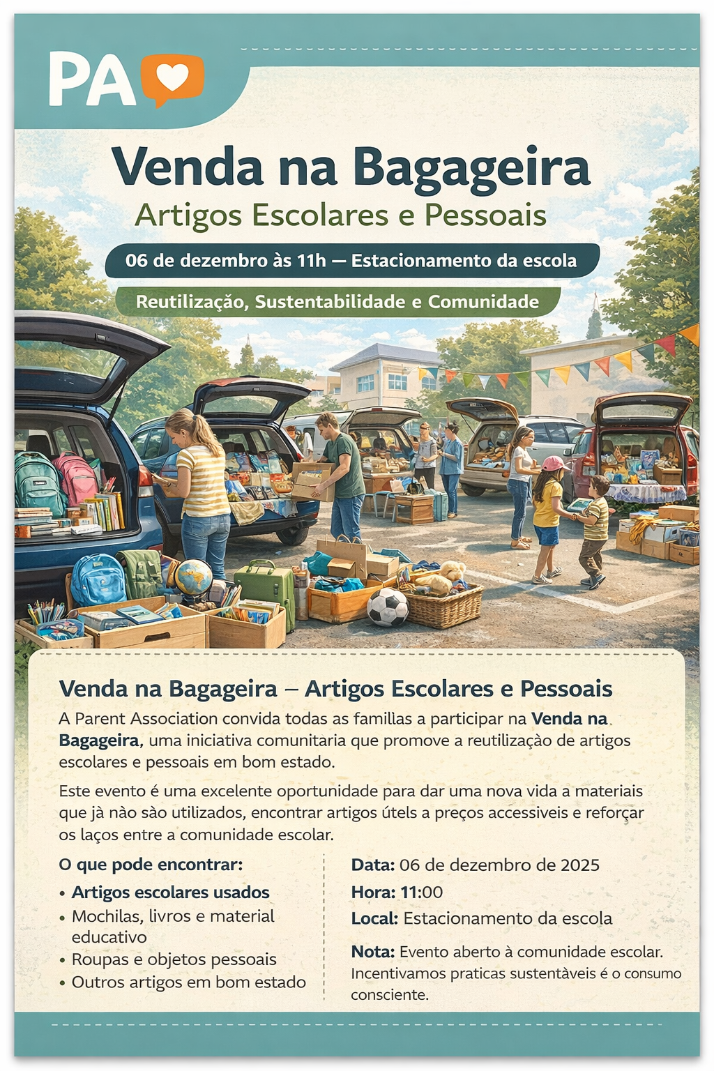 Venda na bagageira, artigos escolares e pessoais. poster